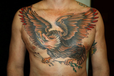 Rebecca Smith - Full Color Eagle Traditional Chest Tattoo